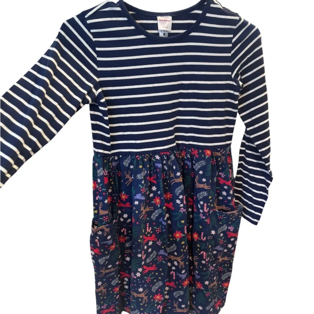 Hanna Andersson Navy Holiday Reindeer Christmas Theme Girls Dress Size 10